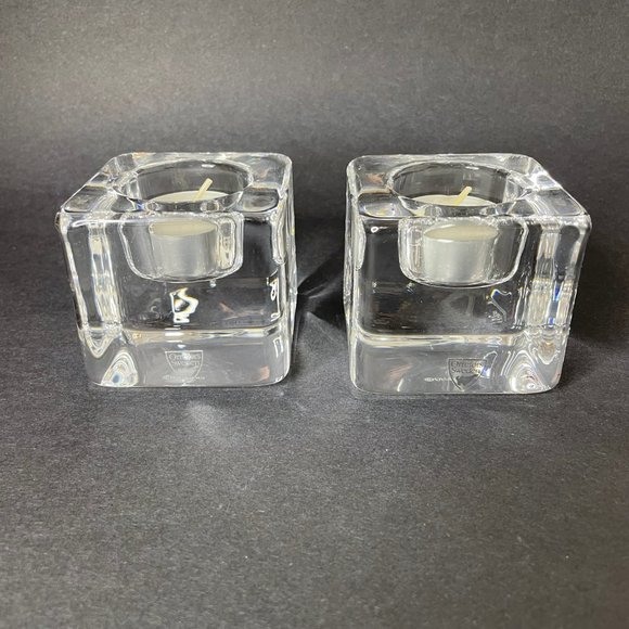 Orrefors Sweden Crystal Glass Ice Cube Votives 2 Piece Set MCM - Picture 4 of 11